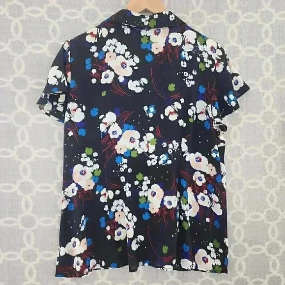 W Worthington Floral button up ruffle sleeve women's Chiffon blouse PXL - Picture 2 of 9